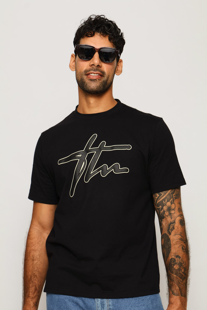 Heavy Weight Printed Crew Tee - Black