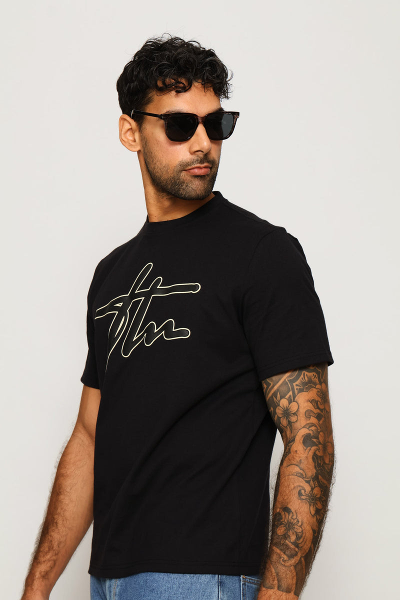 Heavy Weight Printed Crew Tee - Black