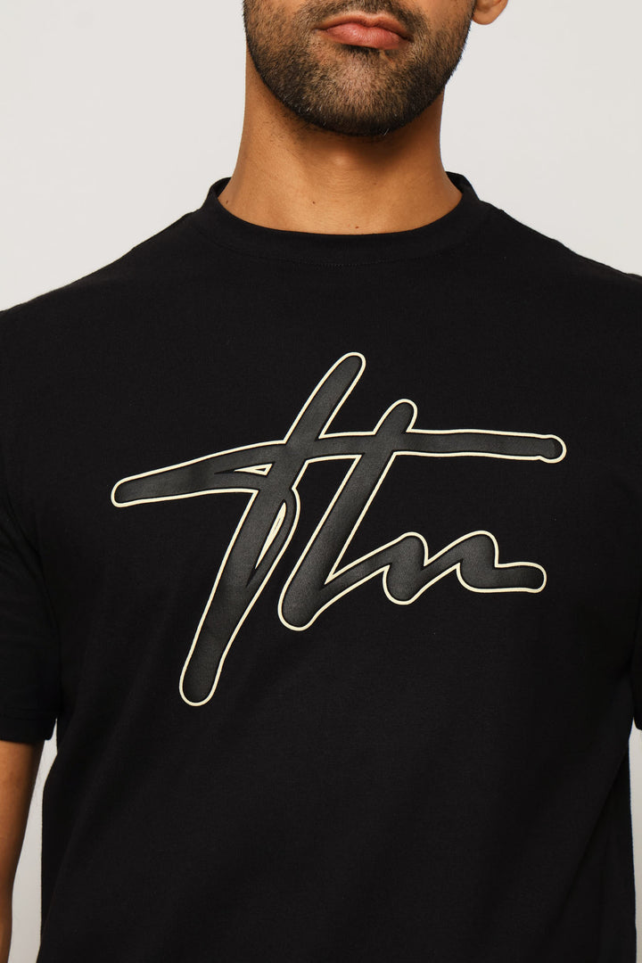 Heavy Weight Printed Crew Tee - Black
