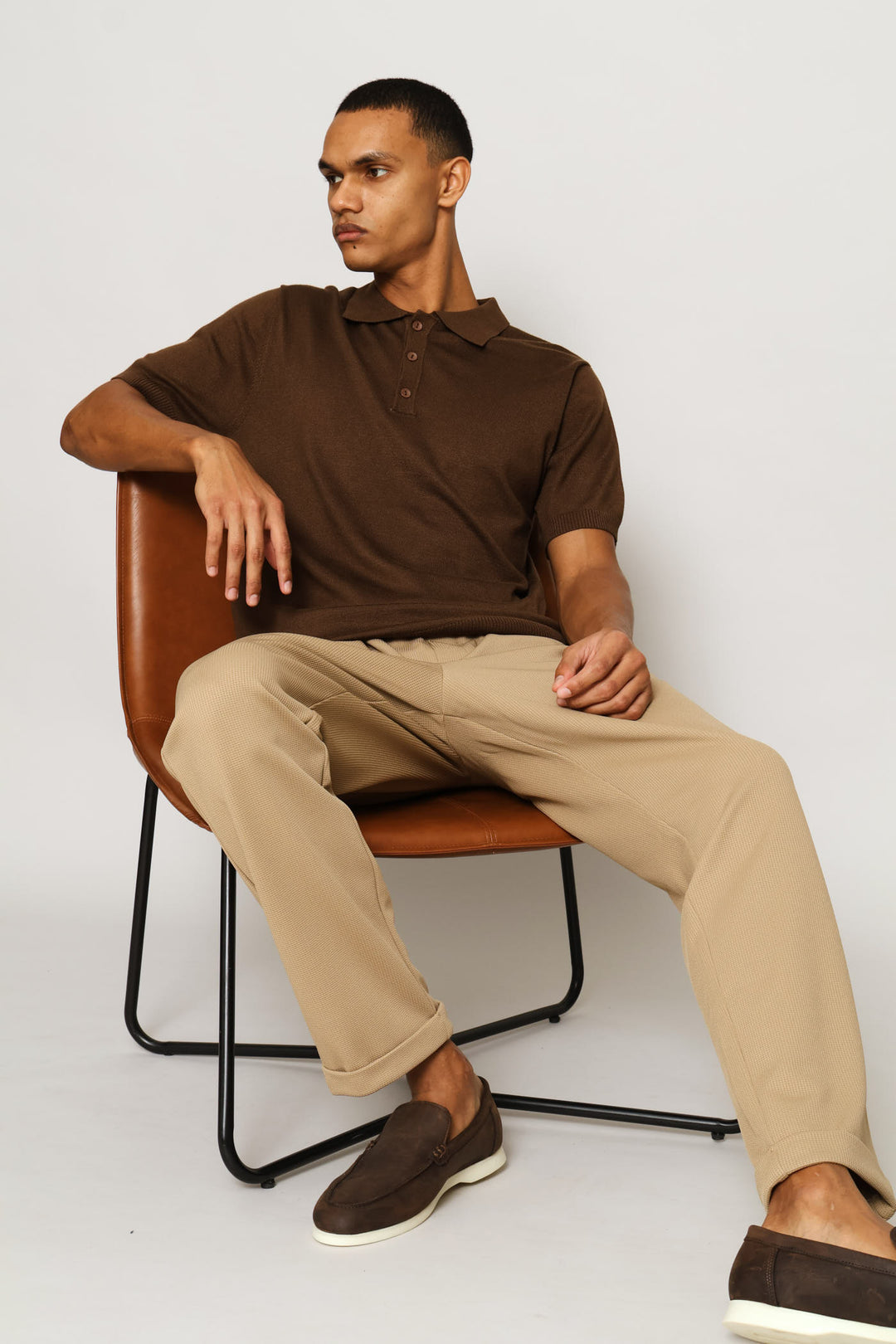 Full Elastic Textured Pull On Trouser - Taupe