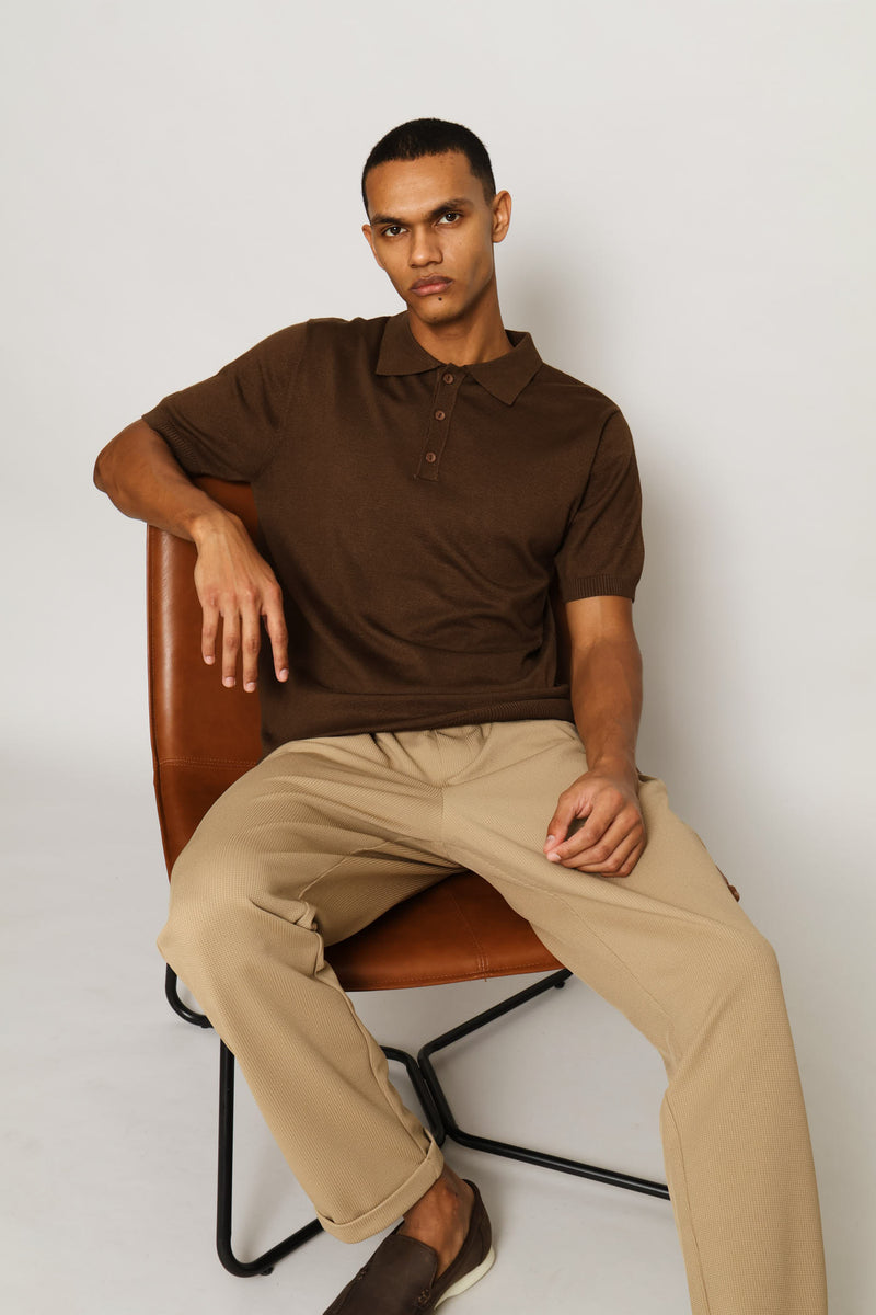 Stripe Textured Golfer - Chocolate