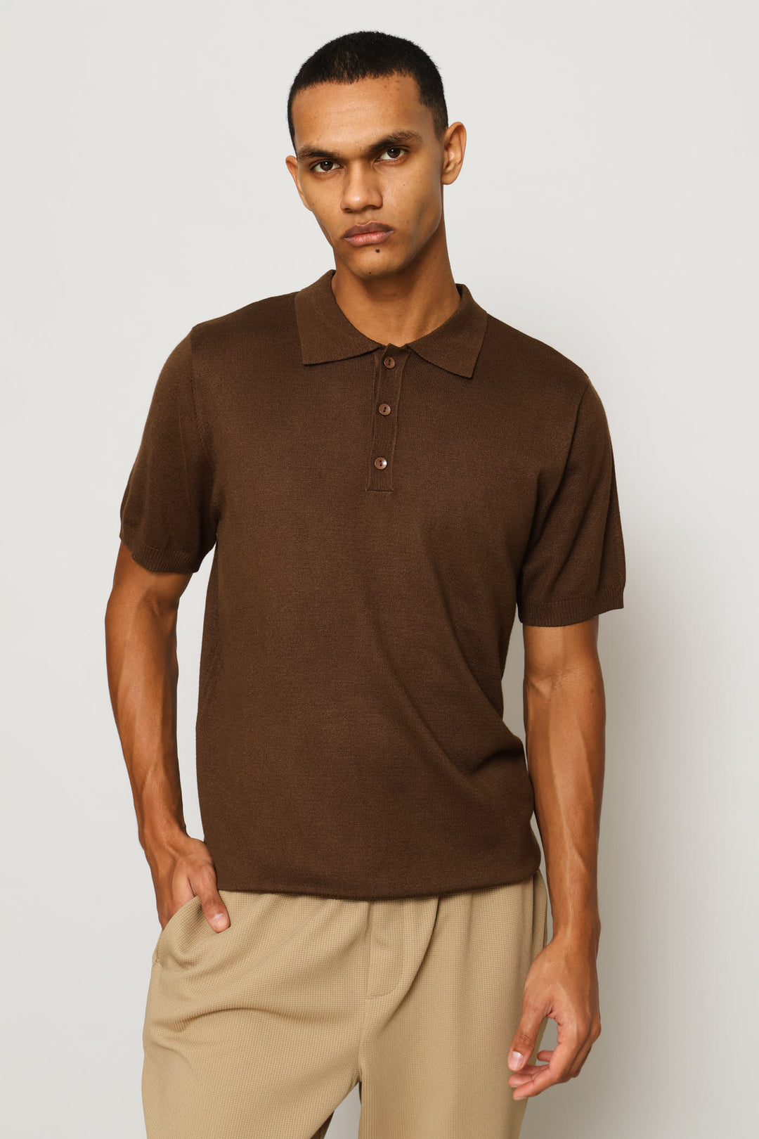 Stripe Textured Golfer - Chocolate