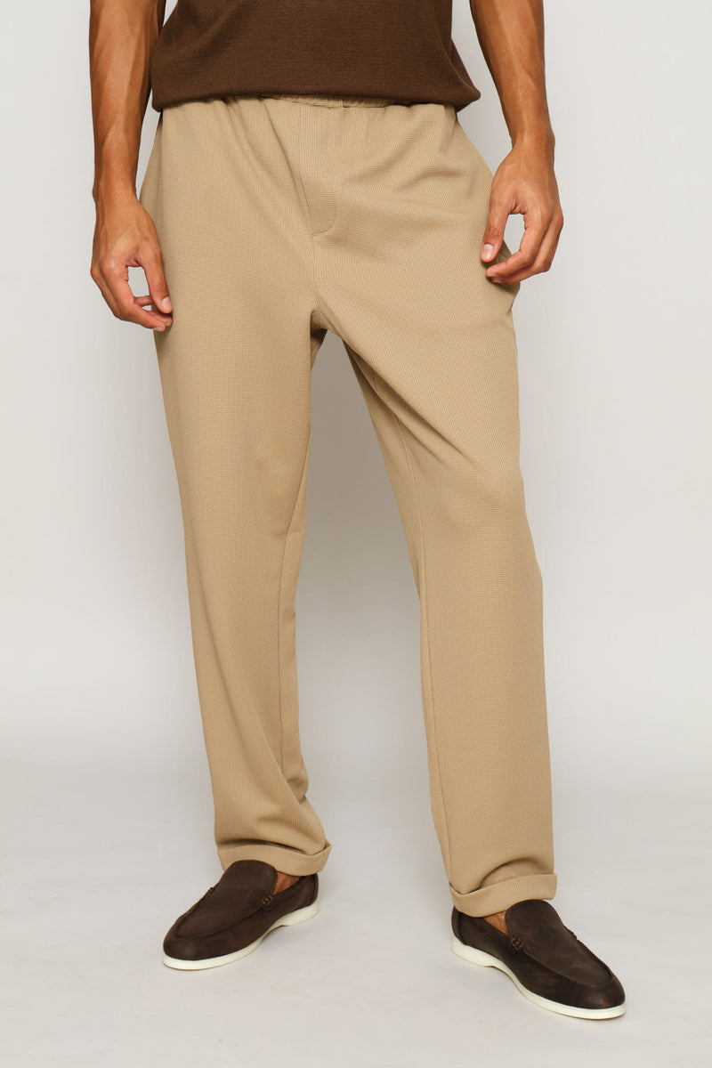 Full Elastic Textured Pull On Trouser - Taupe