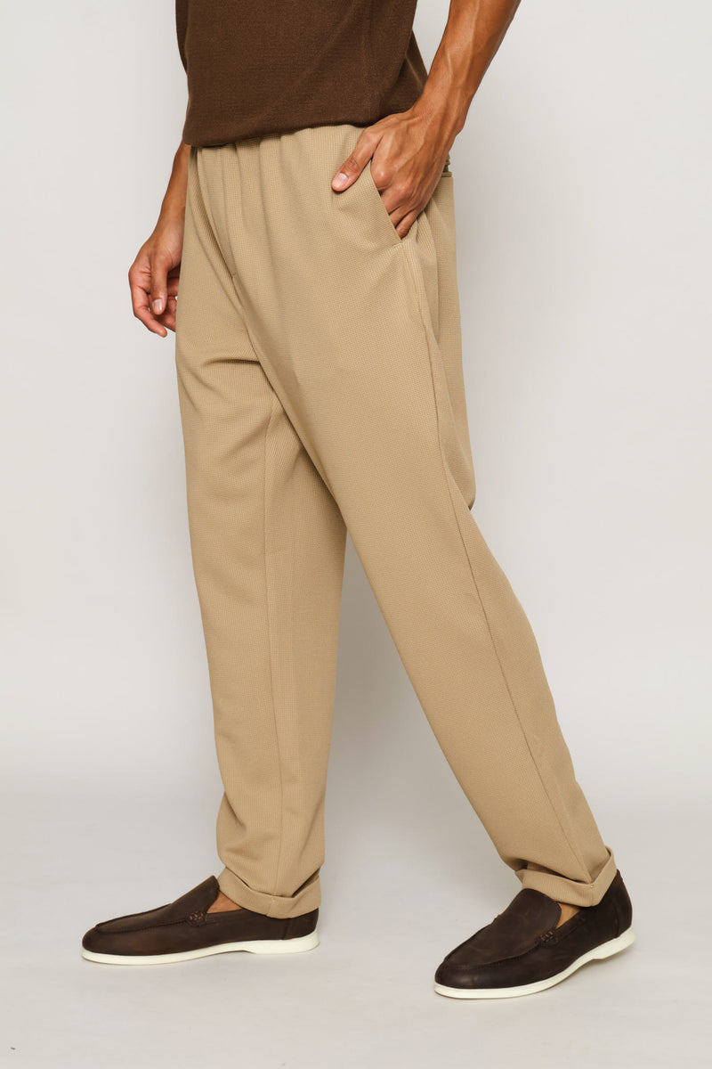Full Elastic Textured Pull On Trouser - Taupe