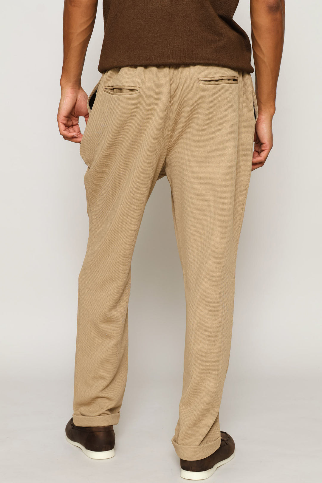 Full Elastic Textured Pull On Trouser - Taupe