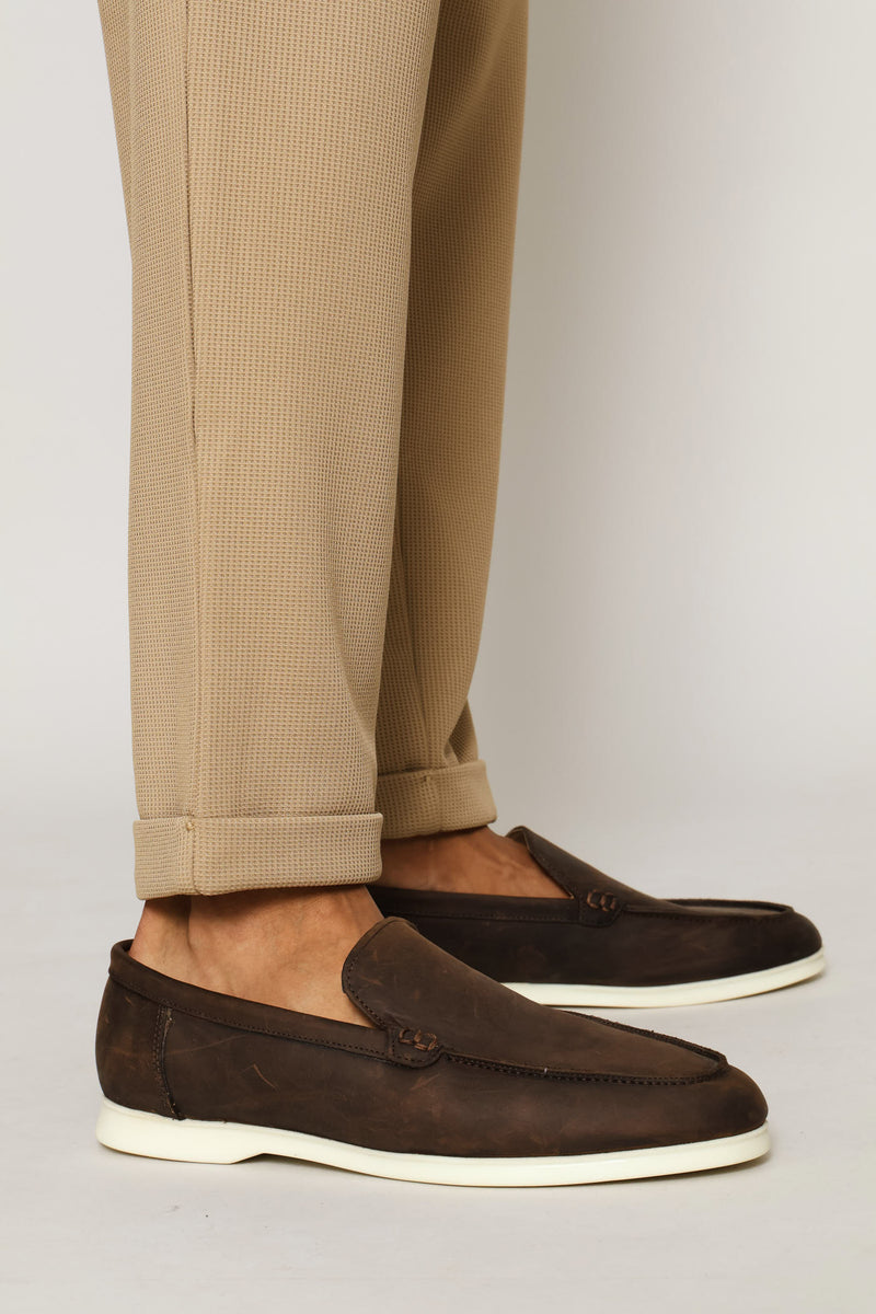 Full Elastic Textured Pull On Trouser - Taupe