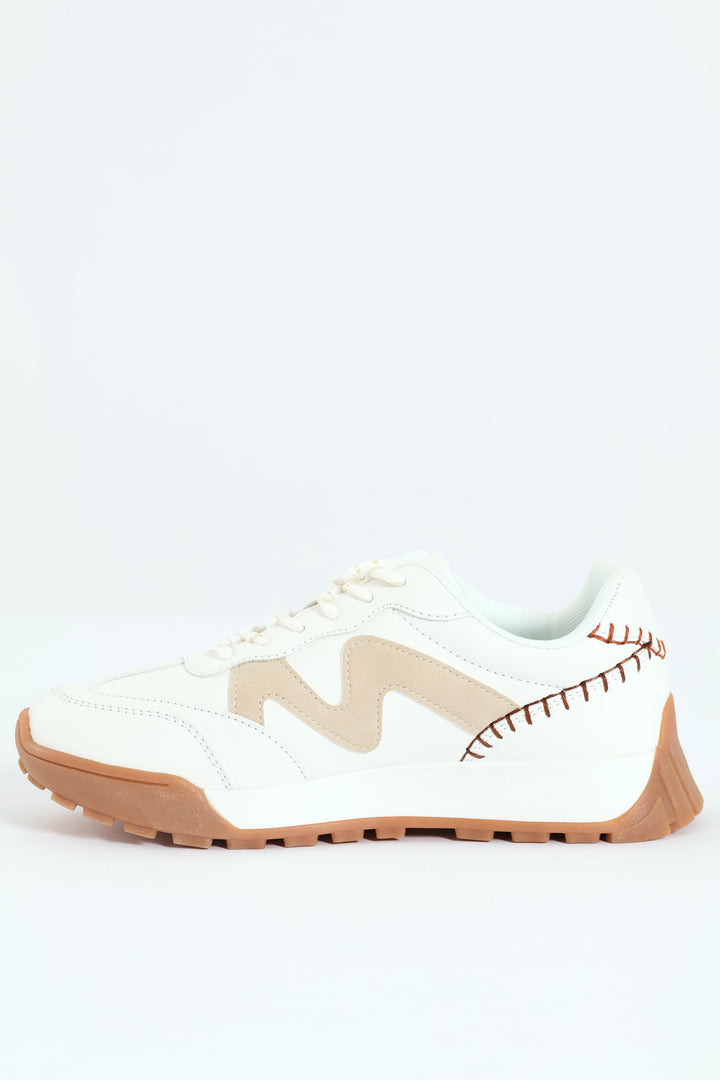 Alessandra Patchwork Sneaker - White/Beige