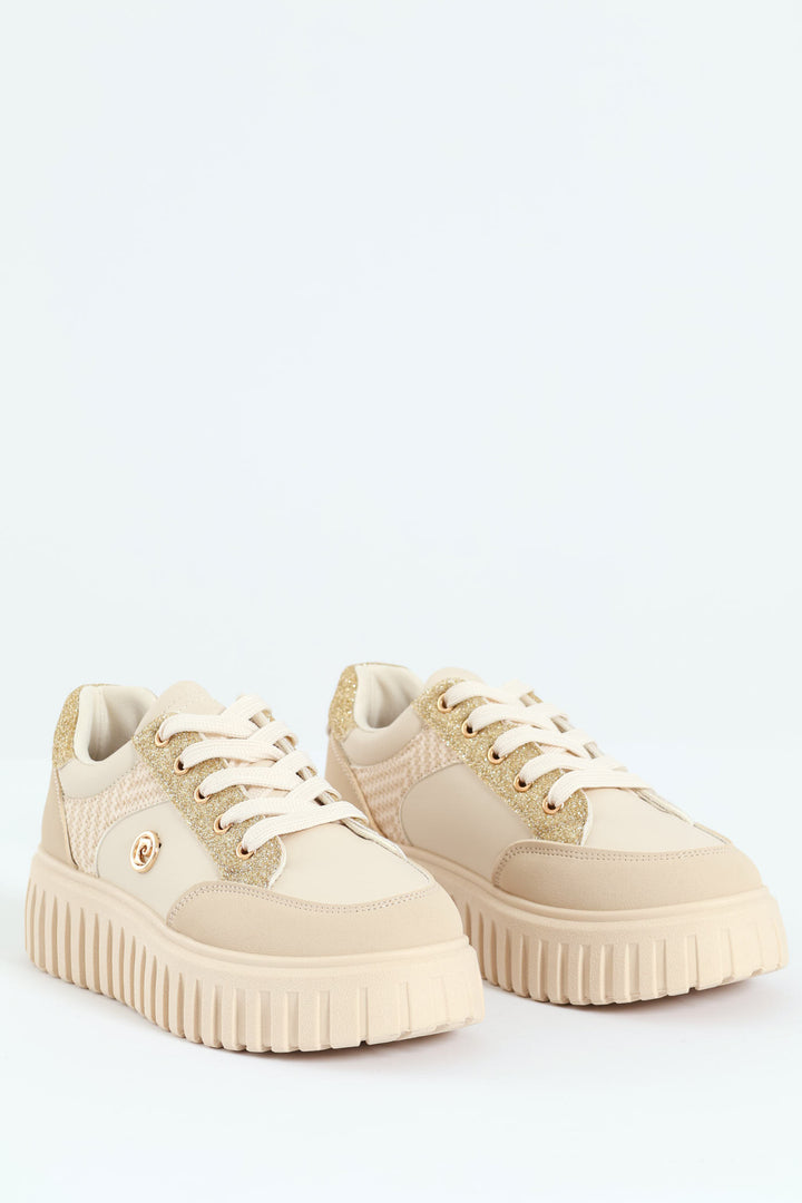 Bijoux 2 Embossed Chunky Lace Up Sneaker - Beige
