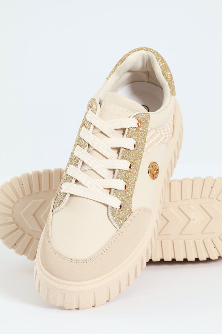 Bijoux 2 Embossed Chunky Lace Up Sneaker - Beige