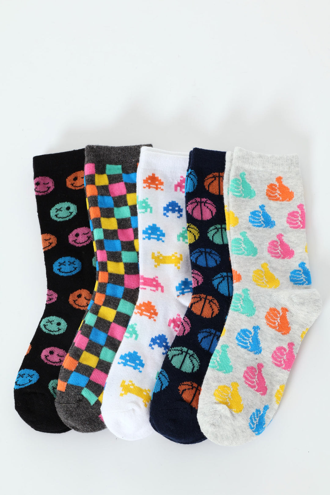 Pre-Boys Pack Funky Neon Happy Anklet Socks