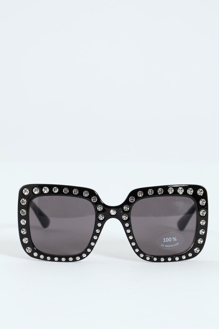 Pre-Girls Square Diamante Sunnies - Black