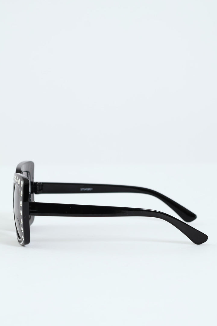 Pre-Girls Square Diamante Sunnies - Black