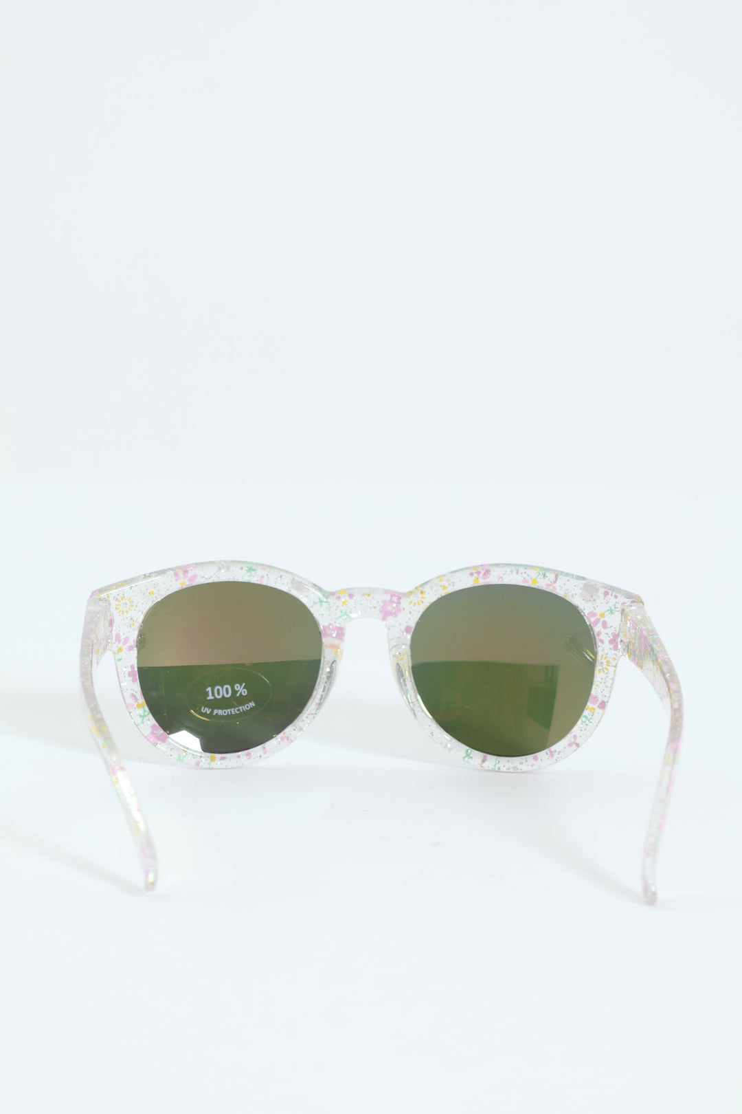 Pre-Girls Glitter Floral Clear Round Sunnies - Clear