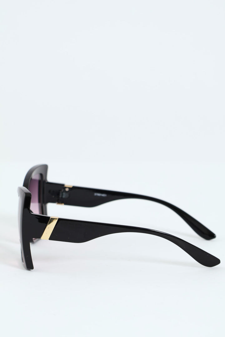 Gradient Butterfly Gold Trim Temple Sunglasses - Black