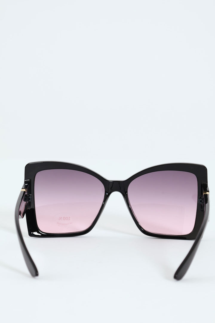 Gradient Butterfly Gold Trim Temple Sunglasses - Black