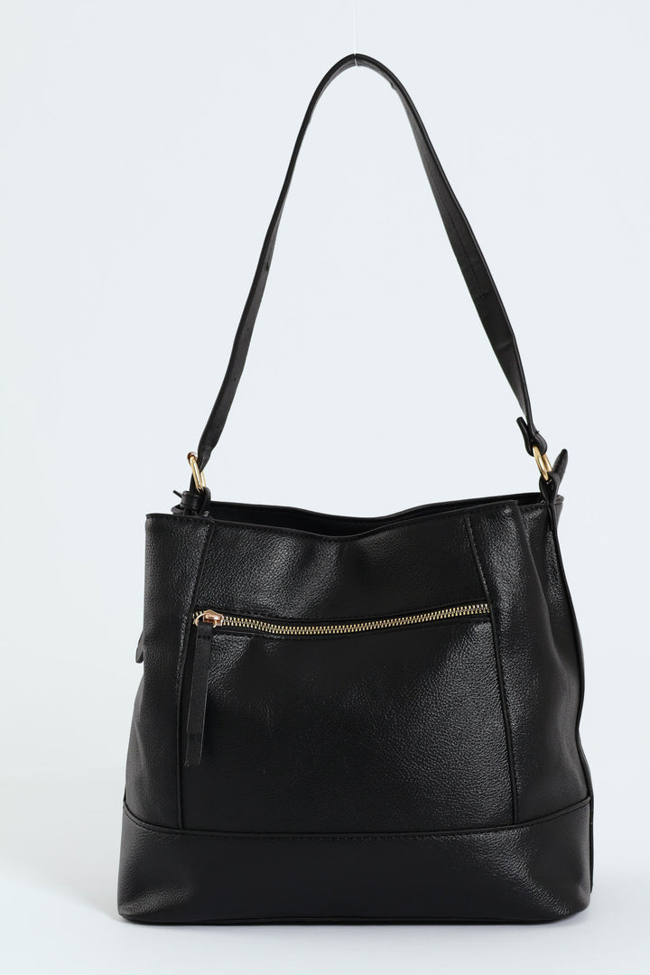Front Zip Bucket Bag - Black