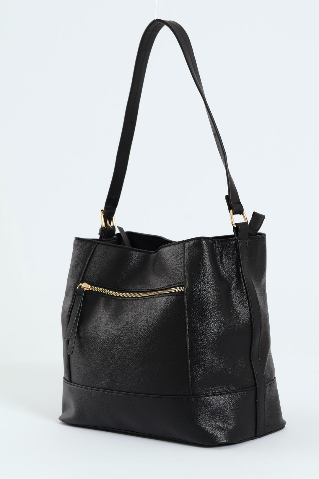 Front Zip Bucket Bag - Black