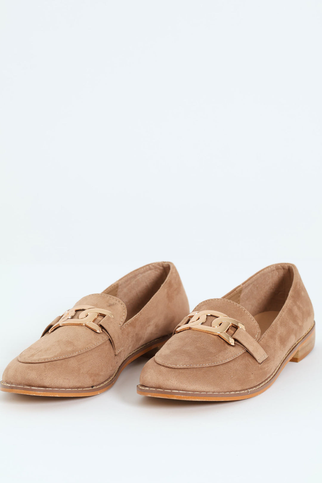 Microfibre Loafer With Flat Gold Trim - Taupe