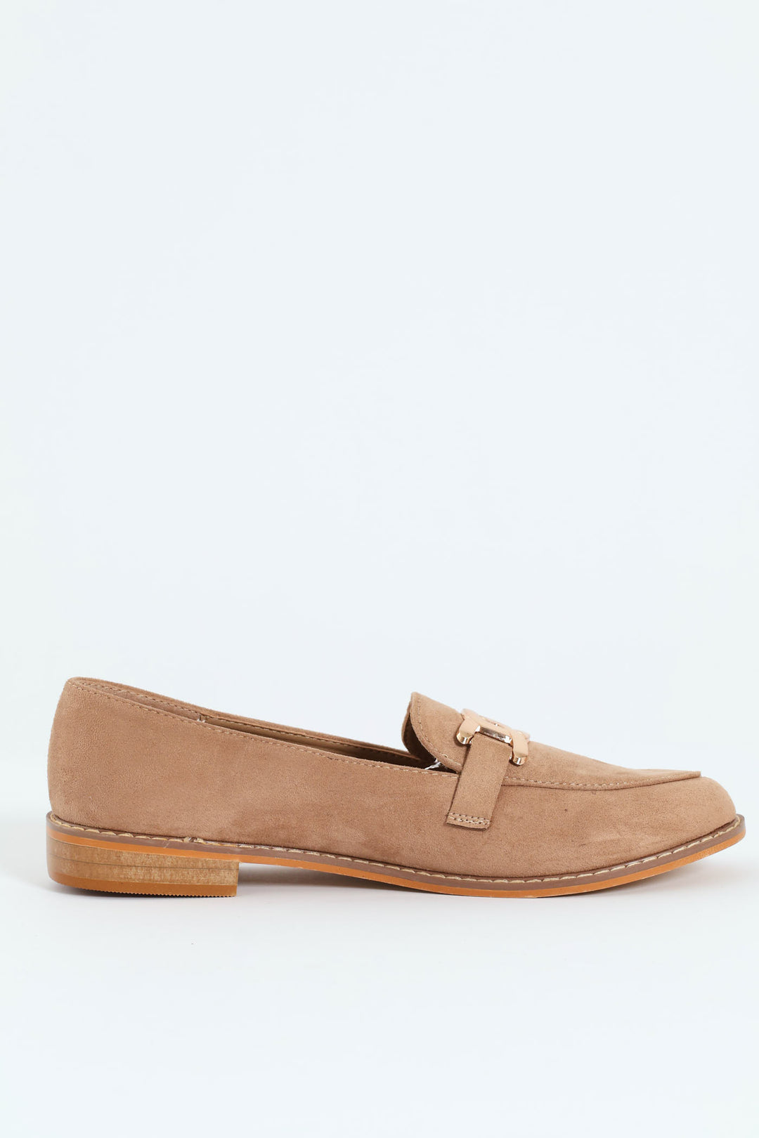 Microfibre Loafer With Flat Gold Trim - Taupe
