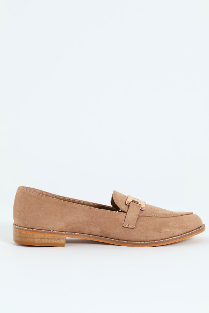 Microfibre Loafer With Flat Gold Trim - Taupe