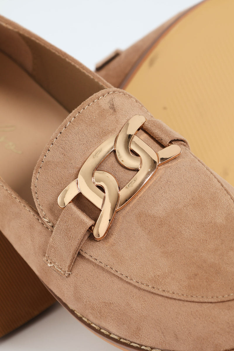 Microfibre Loafer With Flat Gold Trim - Taupe