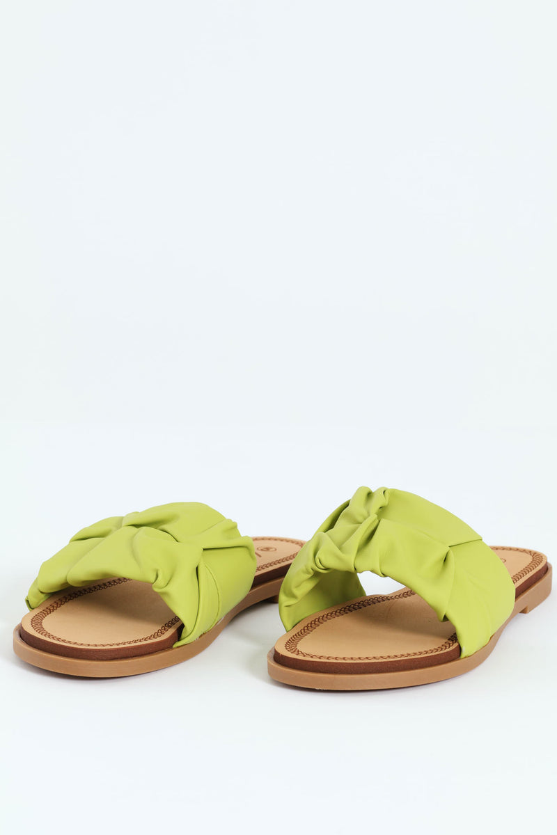 Folded Single Band Mule Sandal On Comfort Outsole - Chartreuse