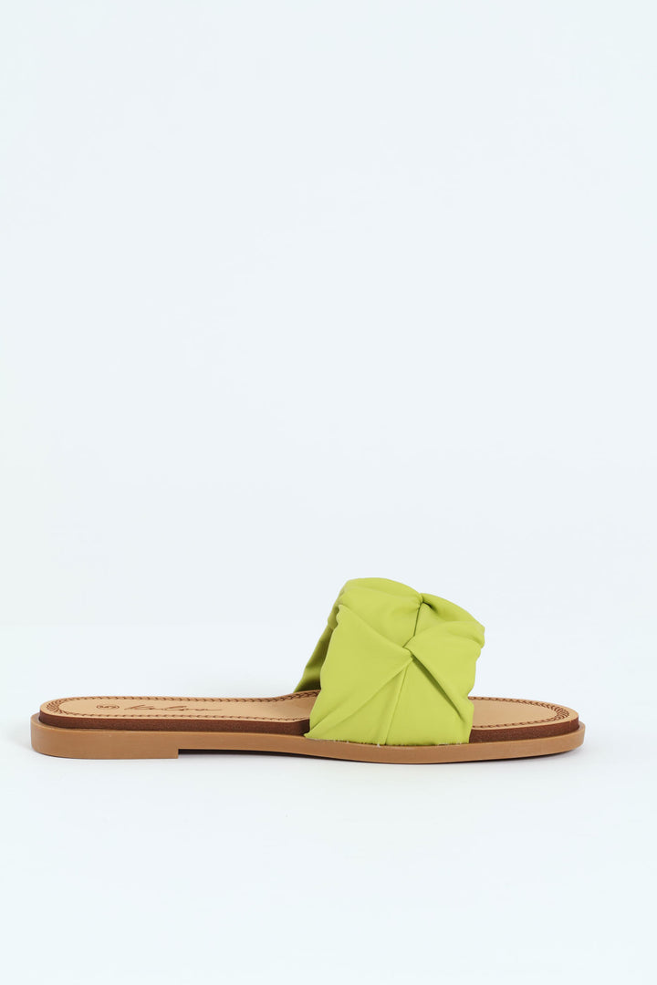 Folded Single Band Mule Sandal On Comfort Outsole - Chartreuse