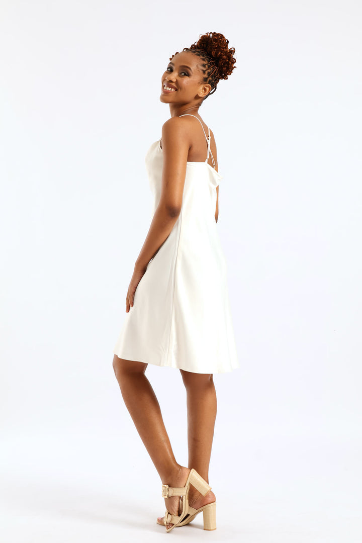 Strappy Satin Mini Slip Dress - Cream