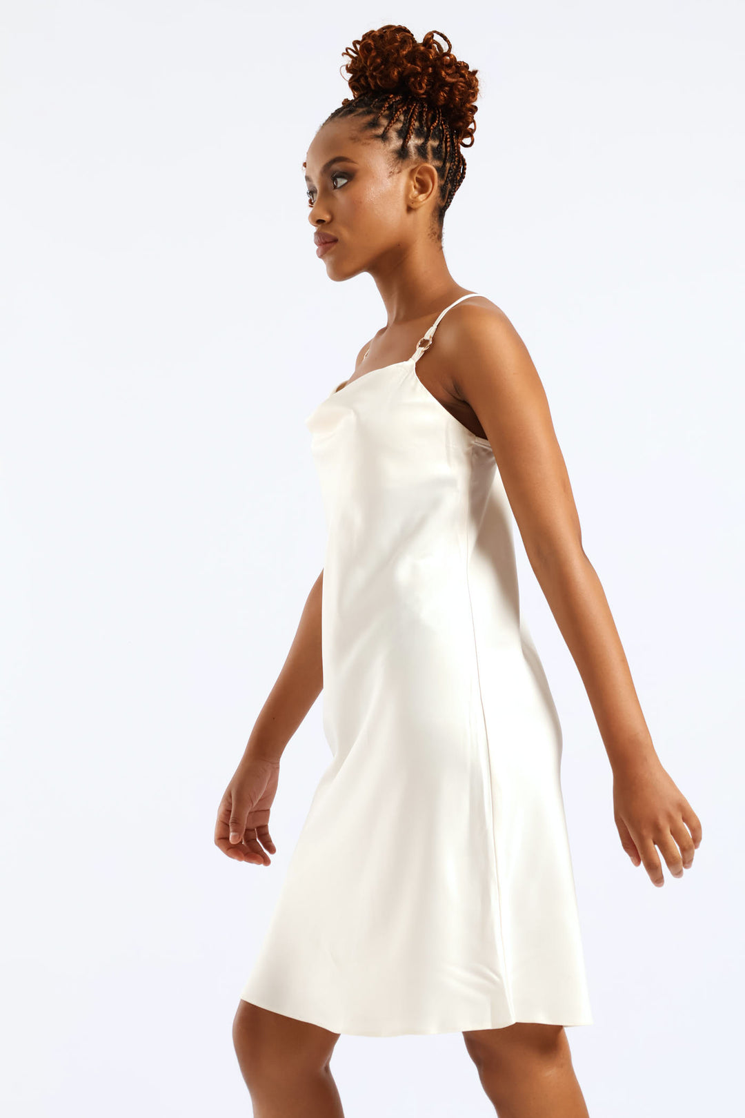 Strappy Satin Mini Slip Dress - Cream