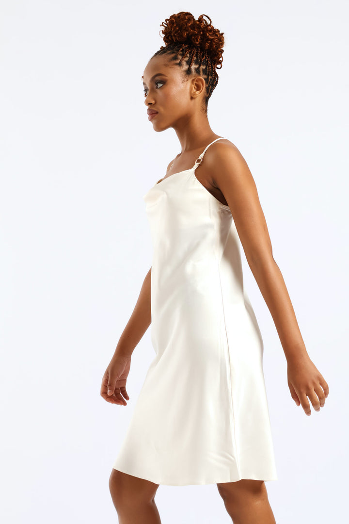Strappy Satin Mini Slip Dress - Cream
