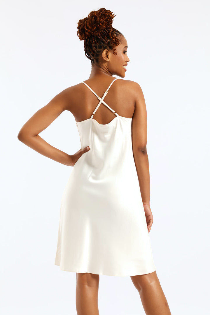 Strappy Satin Mini Slip Dress - Cream