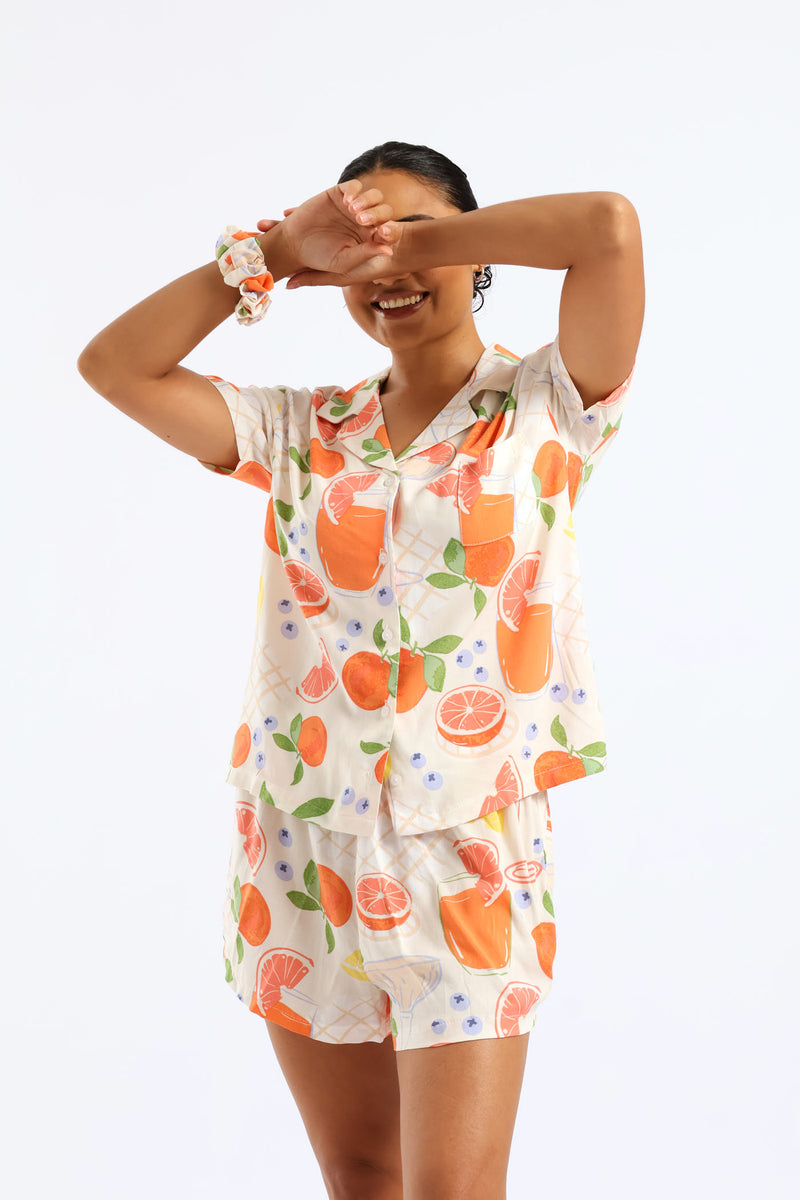 Button Through Woven Viscose Short Set - Multi