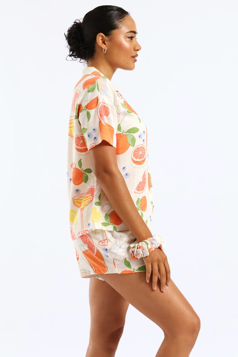 Button Through Woven Viscose Short Set - Multi