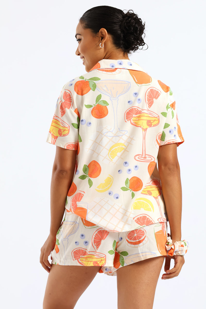 Button Through Woven Viscose Short Set - Multi