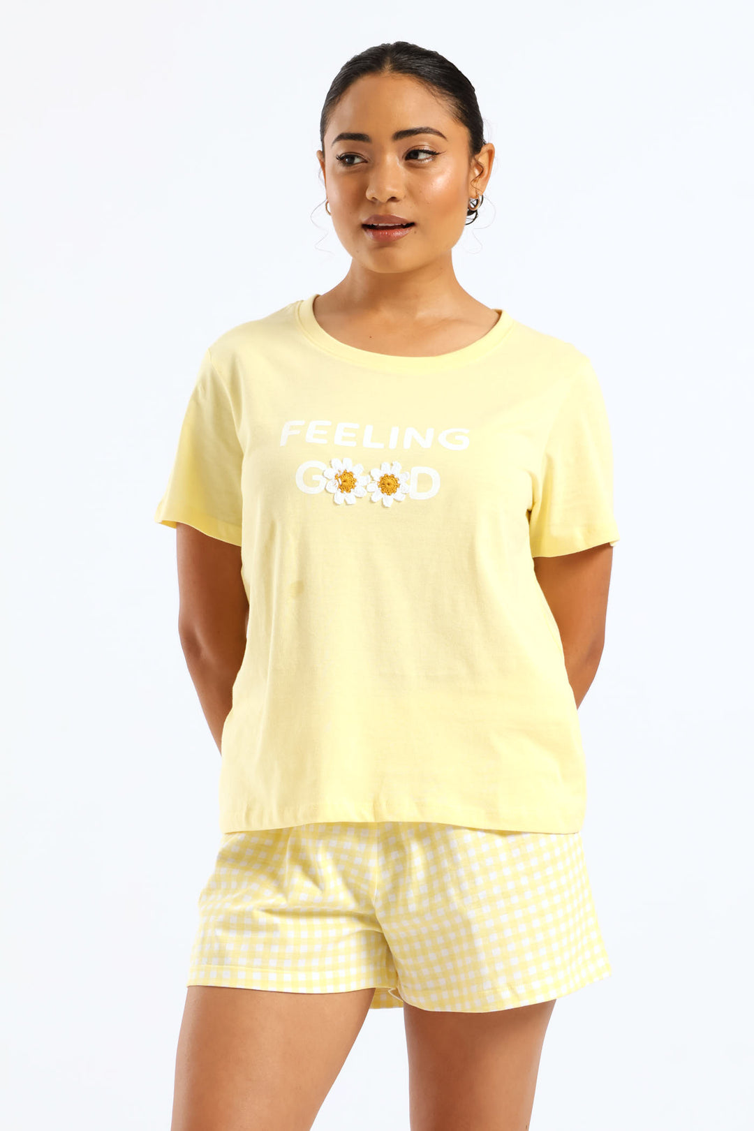 Crochet Daisy Knit Short Set - Yellow