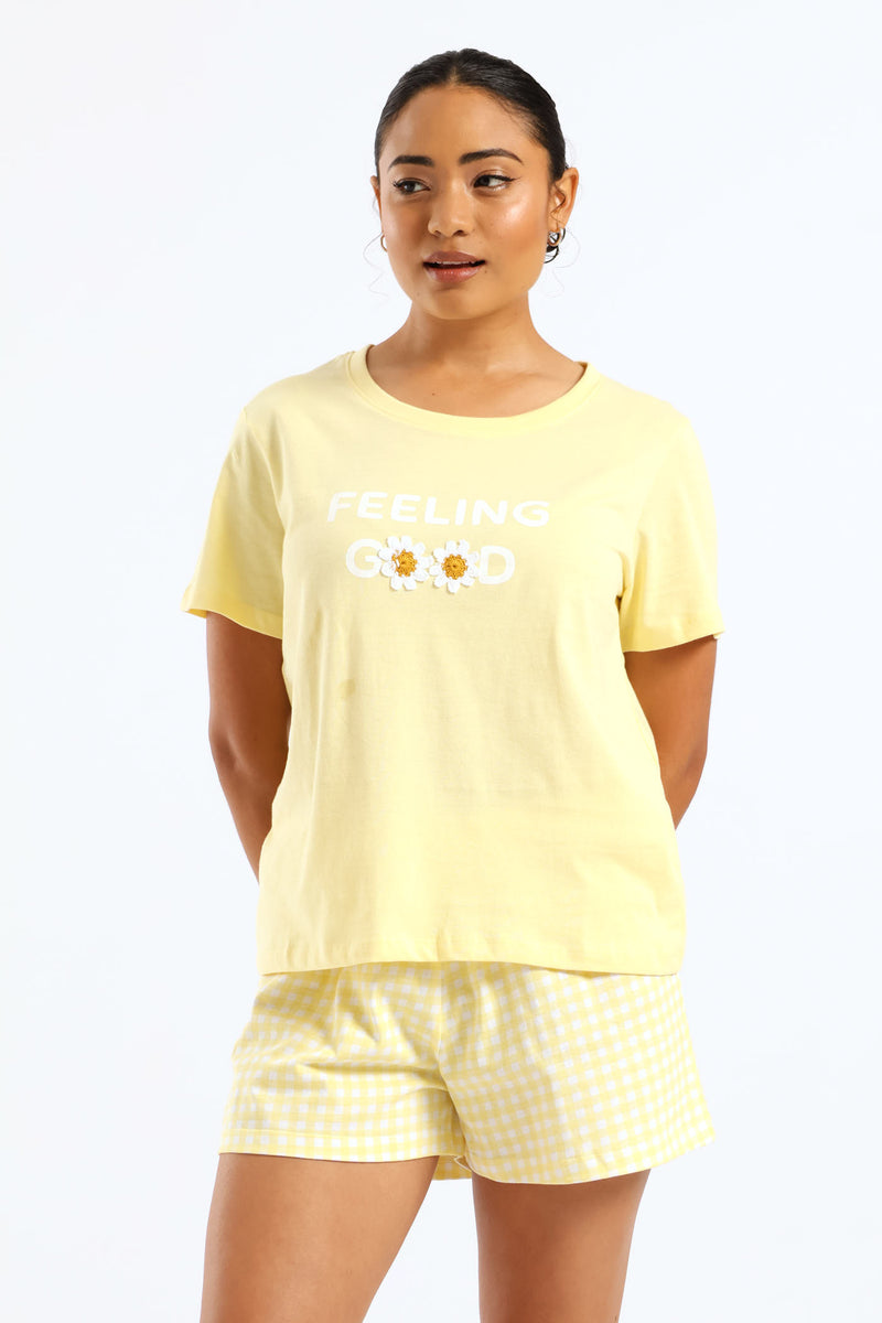 Crochet Daisy Knit Short Set - Yellow