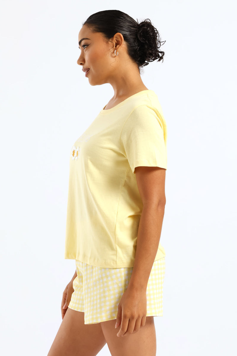 Crochet Daisy Knit Short Set - Yellow