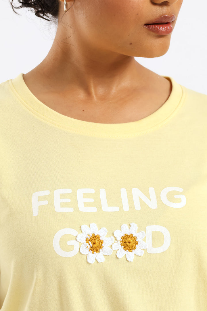 Crochet Daisy Knit Short Set - Yellow