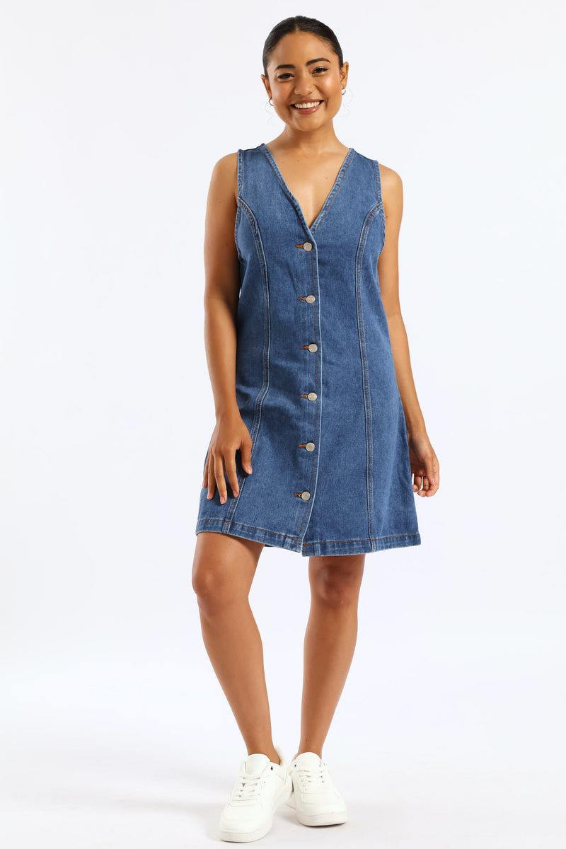 Ladies Button Through Denim Mini Dress