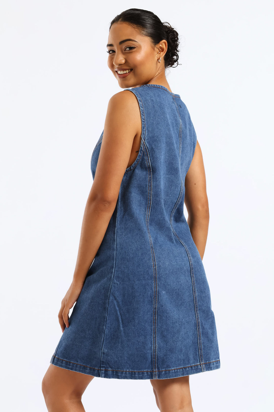Ladies Button Through Denim Mini Dress