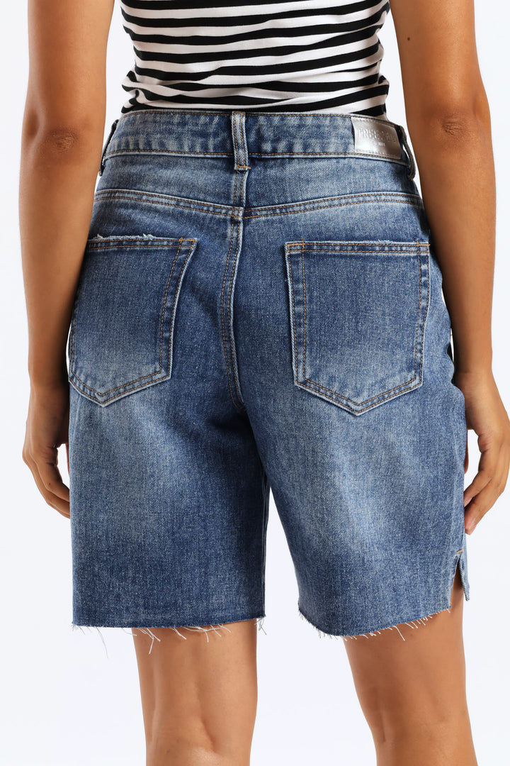 Ripped Thigh Boyfriend Short - Salty Mid Wash