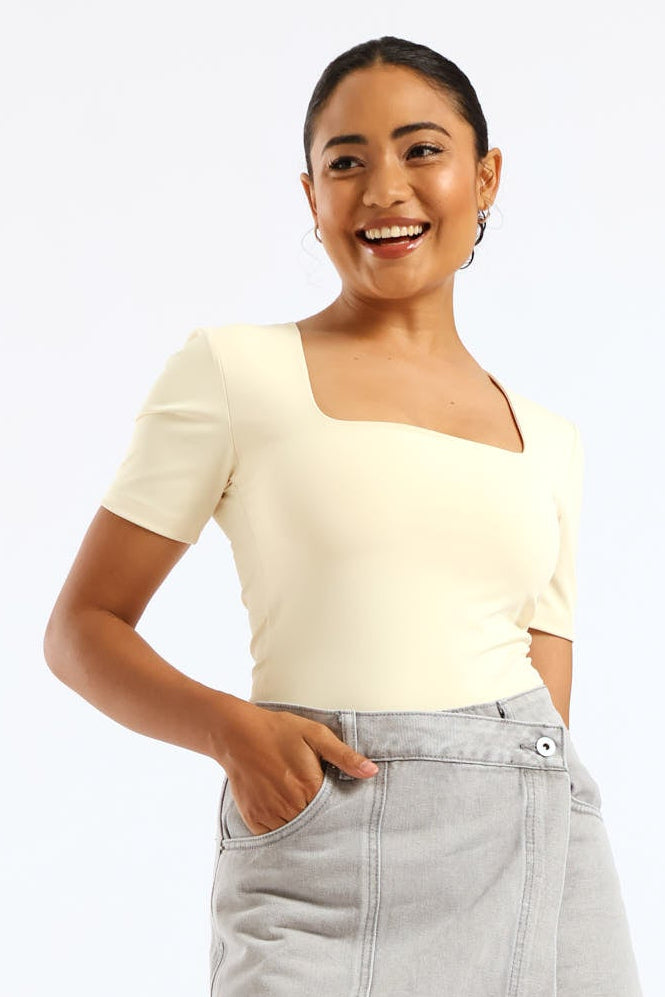 Skin Tight Square Neck Tee - Light Yellow