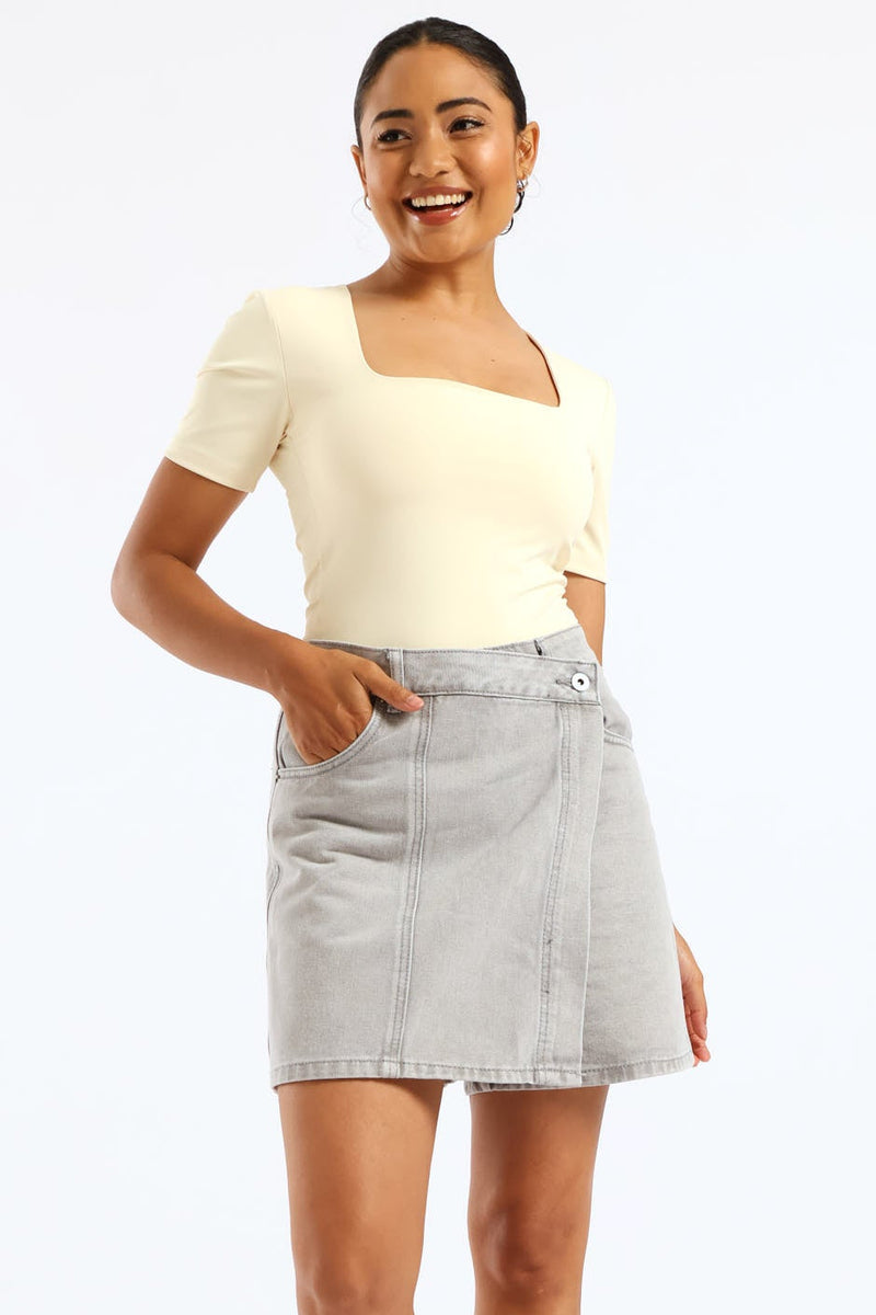 Panel Denim Skort - Light Grey