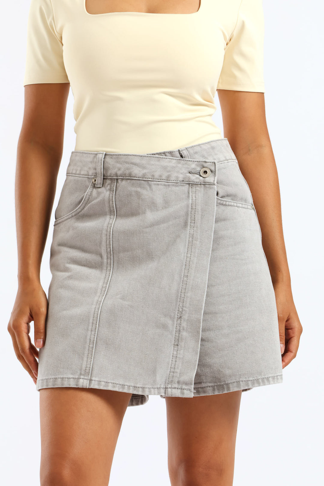 Panel Denim Skort - Light Grey