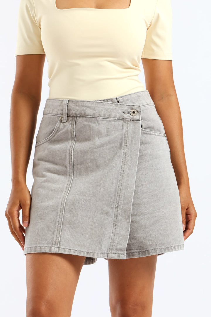 Panel Denim Skort - Light Grey