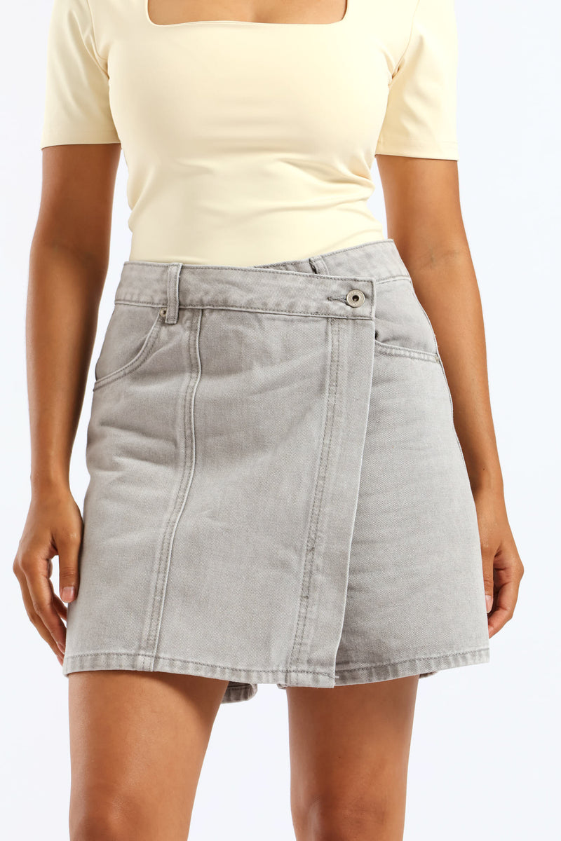 Panel Denim Skort - Light Grey