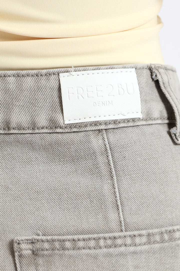 Panel Denim Skort - Light Grey