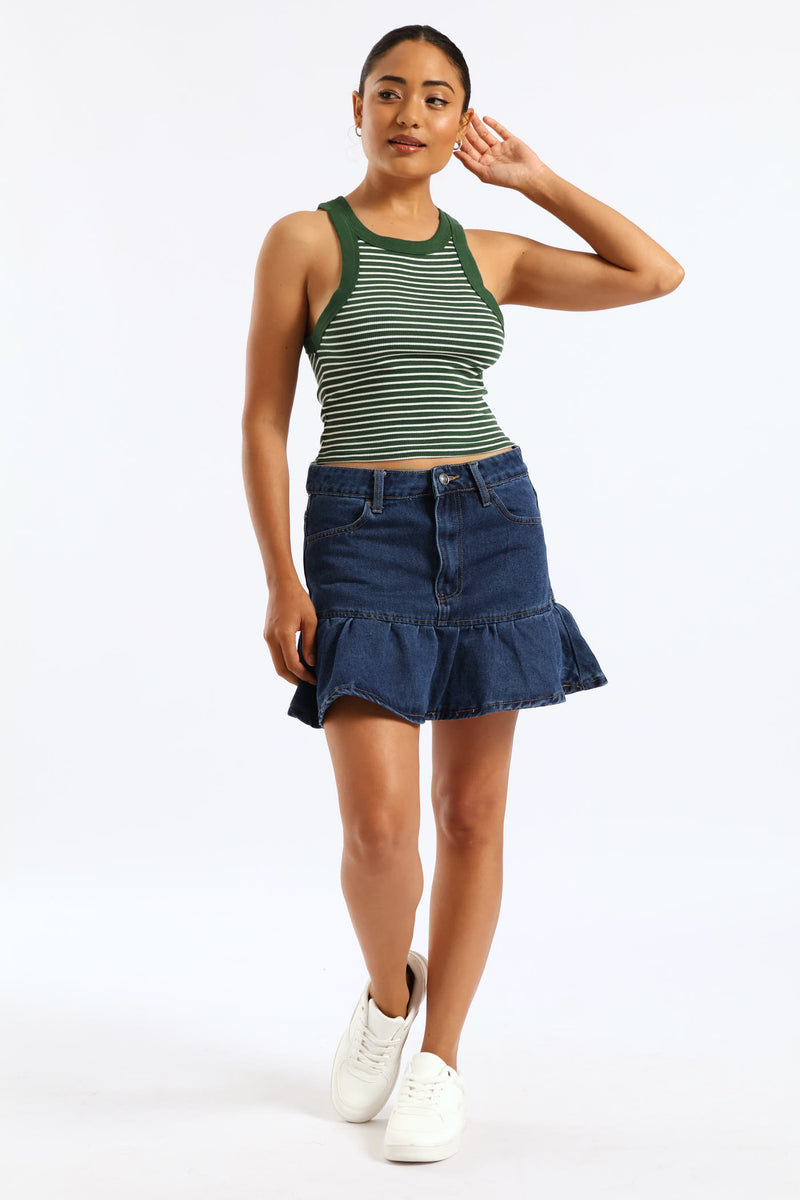 Denim Fit & Flare Mini Skirt - Ink