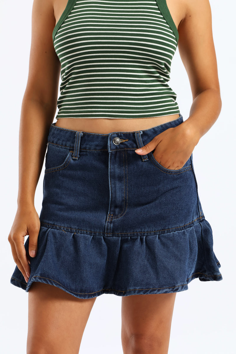 Denim Fit & Flare Mini Skirt - Ink