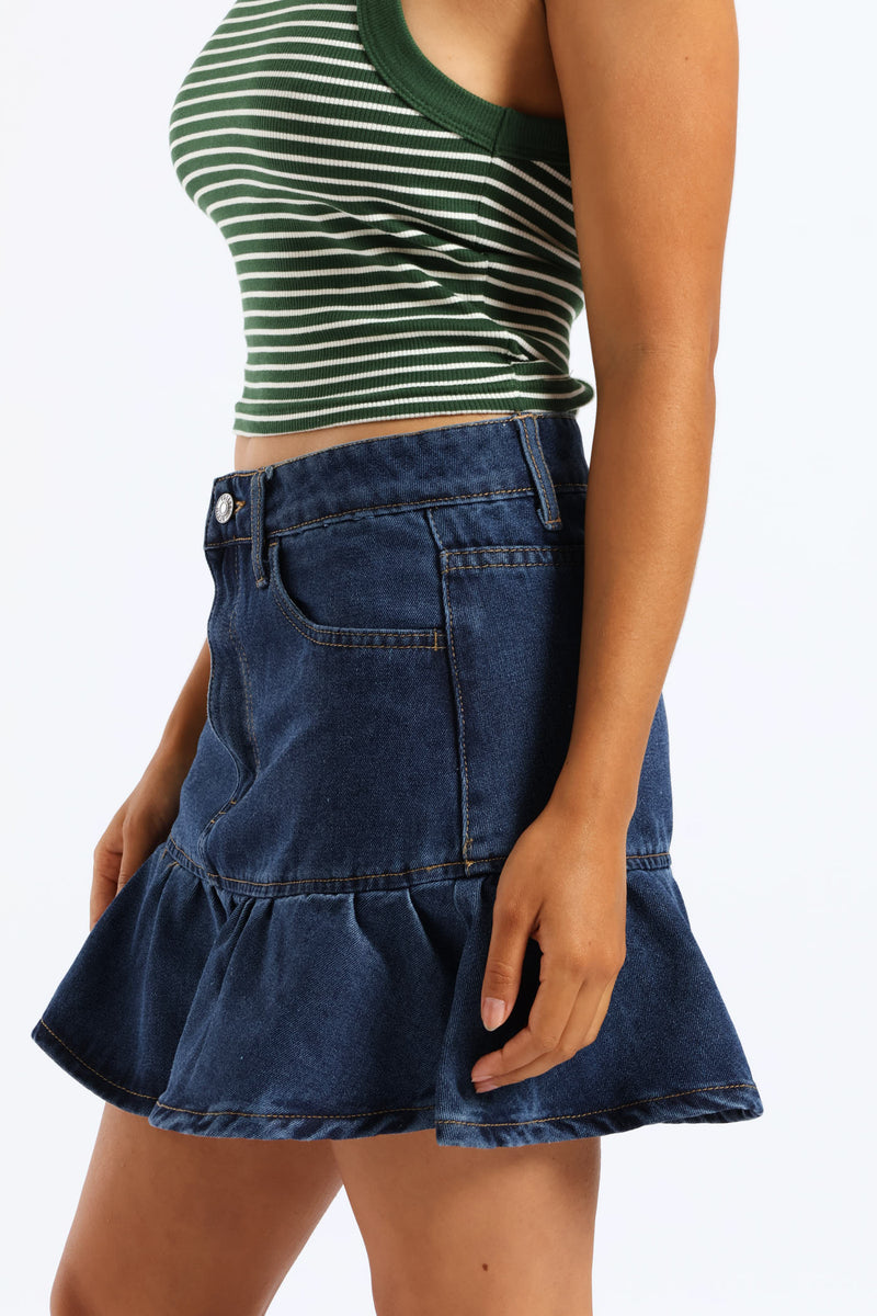 Denim Fit & Flare Mini Skirt - Ink